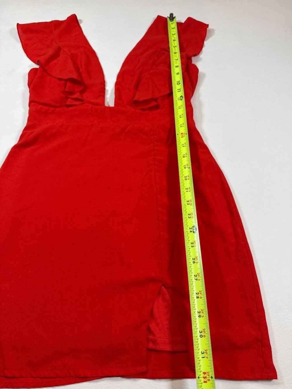 Superdown Harlow Red Midi Dress Medium With Plunging Neckline & Ruffle (NN526) - Picture 7 of 9